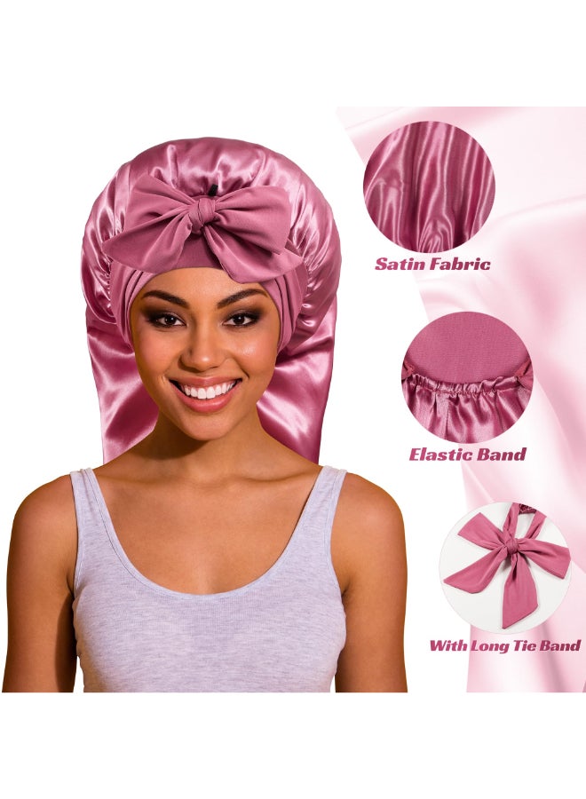 ROYBENS Long Bonnet Satin Hair Silk Bonnet for Sleeping Women Silky Bonnets for Women with Tie Band Sleep Cap for Braids Curly Hair - Image 4