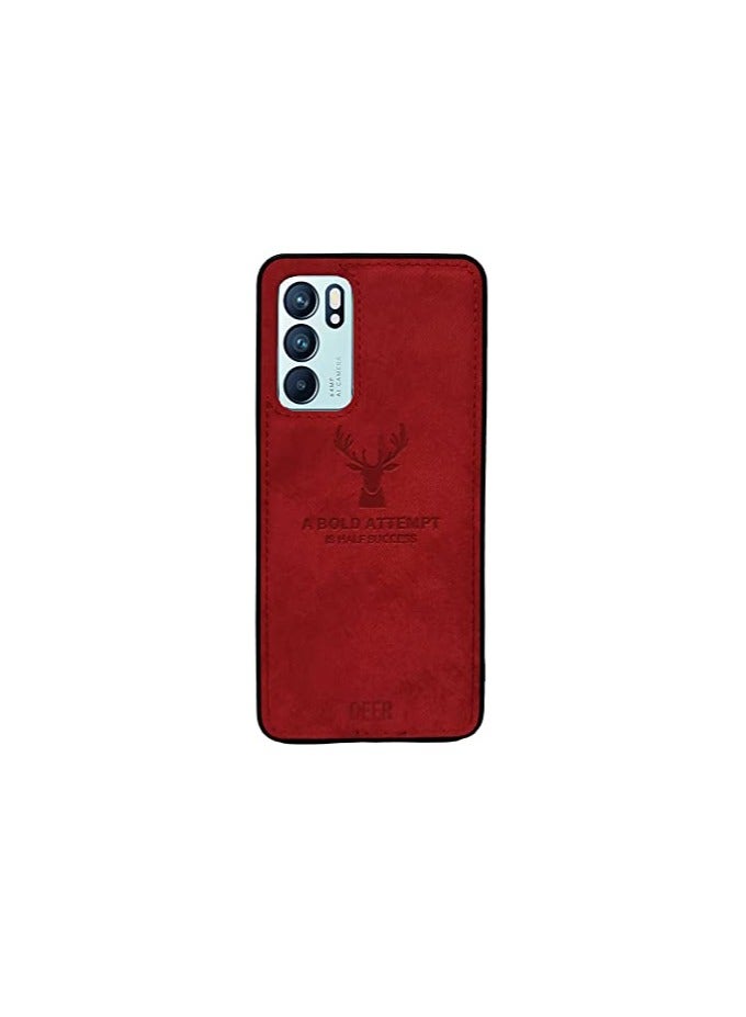 Luxury Graphic Fabric Soft Touch TPU Protection for Reno 6 4G Mobile Phone, Dirt-Proof, Anti-Shock, Anti-Shock and Anti-Fingerprint, Full Body Protective Cover (Red)