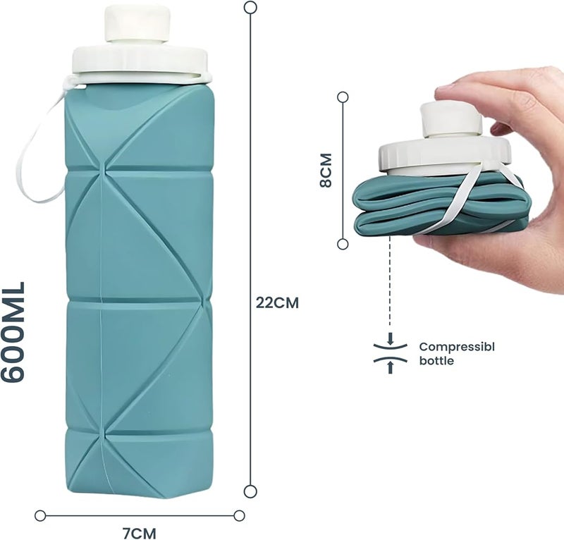 BrainGiggles Collapsible Water Bottles Silicone Folding Cup Leakproof Valve Reusable BPA Free Tumbler Lightweight Foldable Travel Water Bottle for Gym Camping Hiking Travel Sports (Blue, 600ML) - Image 4