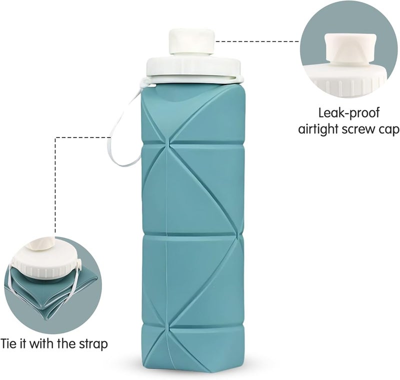 BrainGiggles Collapsible Water Bottles Silicone Folding Cup Leakproof Valve Reusable BPA Free Tumbler Lightweight Foldable Travel Water Bottle for Gym Camping Hiking Travel Sports (Blue, 600ML) - Image 3
