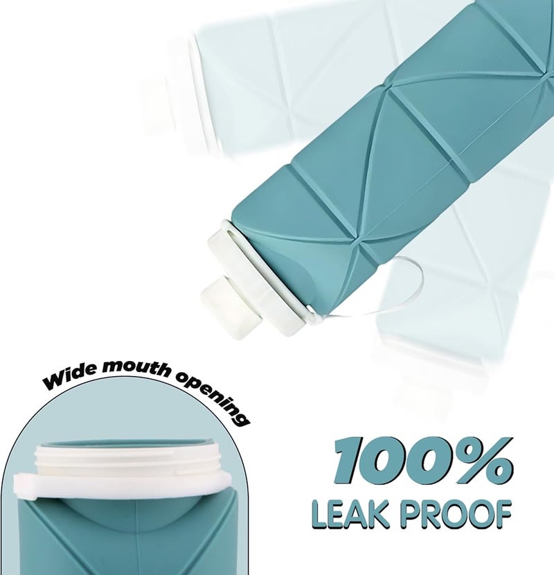 BrainGiggles Collapsible Water Bottles Silicone Folding Cup Leakproof Valve Reusable BPA Free Tumbler Lightweight Foldable Travel Water Bottle for Gym Camping Hiking Travel Sports (Blue, 600ML) - Image 5