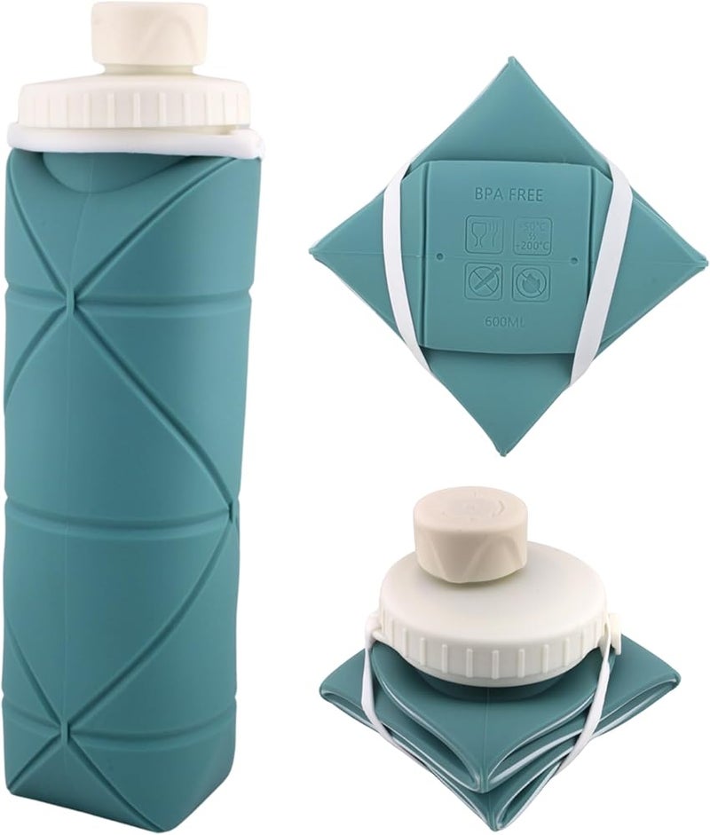BrainGiggles Collapsible Water Bottles Silicone Folding Cup Leakproof Valve Reusable BPA Free Tumbler Lightweight Foldable Travel Water Bottle for Gym Camping Hiking Travel Sports (Blue, 600ML) - Image 1