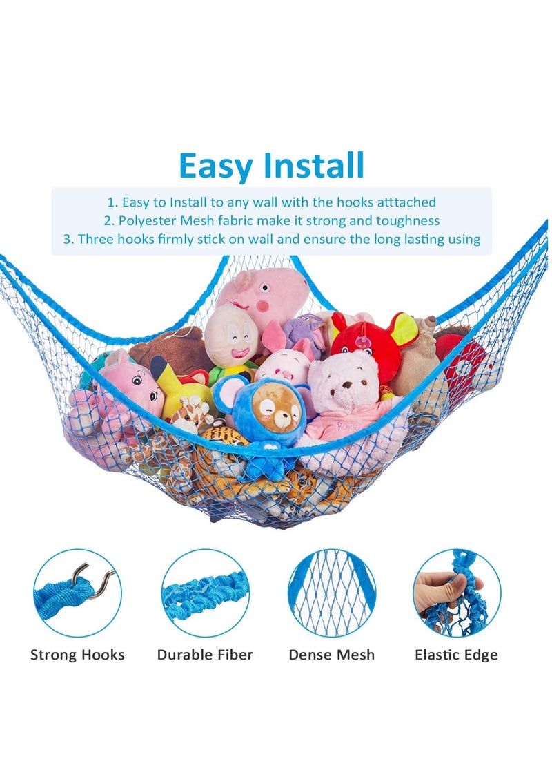 Toy Hammock for Stuffed Animals,Stuffed Animal Hammock Net Jumbo Plush Toy Storage Cornet Net 70" Wall Sling Giant Baby Kids Children Teddy Bear Mesh Toy Net Organizer(Blue)