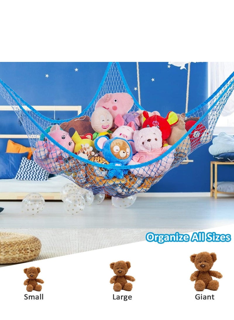 Toy Hammock for Stuffed Animals,Stuffed Animal Hammock Net Jumbo Plush Toy Storage Cornet Net 70" Wall Sling Giant Baby Kids Children Teddy Bear Mesh Toy Net Organizer(Blue)