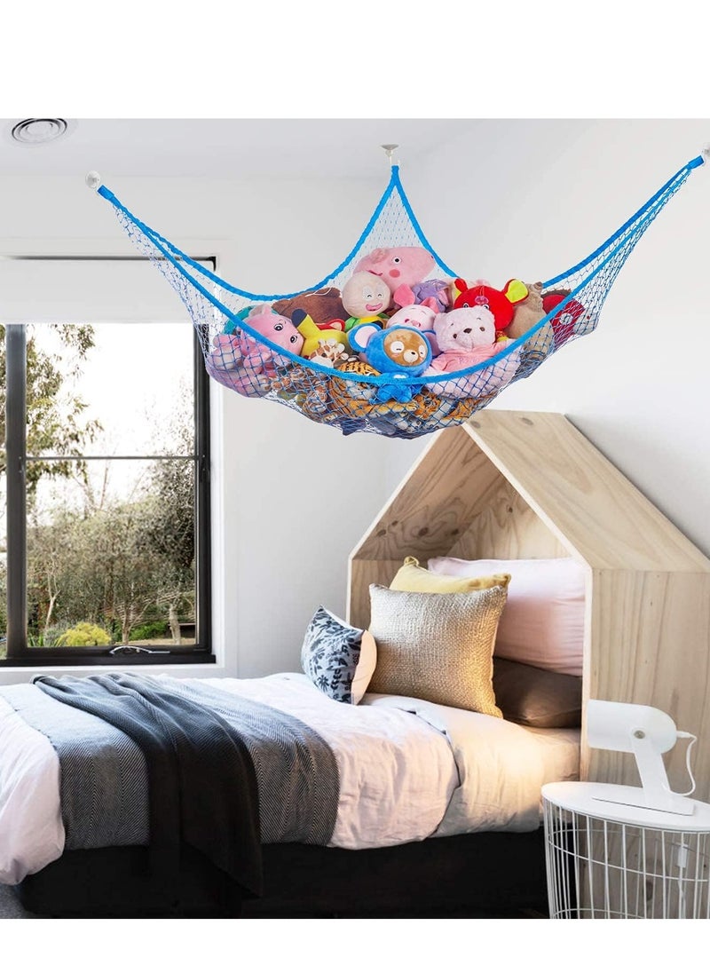 Toy Hammock for Stuffed Animals,Stuffed Animal Hammock Net Jumbo Plush Toy Storage Cornet Net 70" Wall Sling Giant Baby Kids Children Teddy Bear Mesh Toy Net Organizer(Blue)
