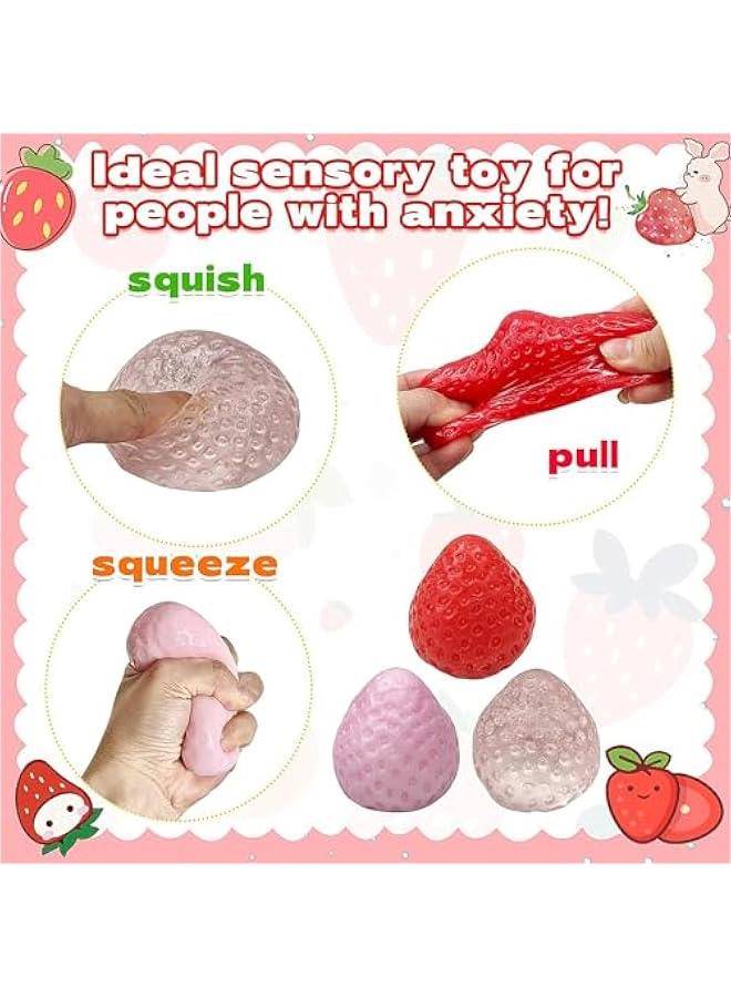 Handmade Jumbo Clear Strawberry Squishy Toys - 3 Pack Extra Large Stress Relief Squeeze Toys for Anxiety Relief, Sensory Play  Collectibles - Image 3