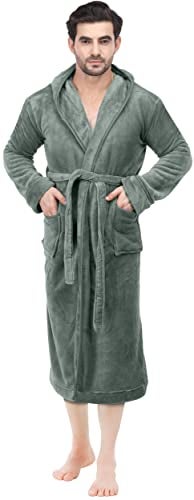 NY Threads روب رجال NY Threads مع غطاء رأس، روب استحمام فخم من الفليس، روب سبا للرجال، صغير/متوسط، رمادي فولاذي - Image 4