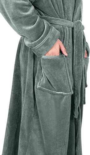 NY Threads روب رجال NY Threads مع غطاء رأس، روب استحمام فخم من الفليس، روب سبا للرجال، صغير/متوسط، رمادي فولاذي - Image 5