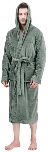 NY Threads روب رجال NY Threads مع غطاء رأس، روب استحمام فخم من الفليس، روب سبا للرجال، صغير/متوسط، رمادي فولاذي - Image 1