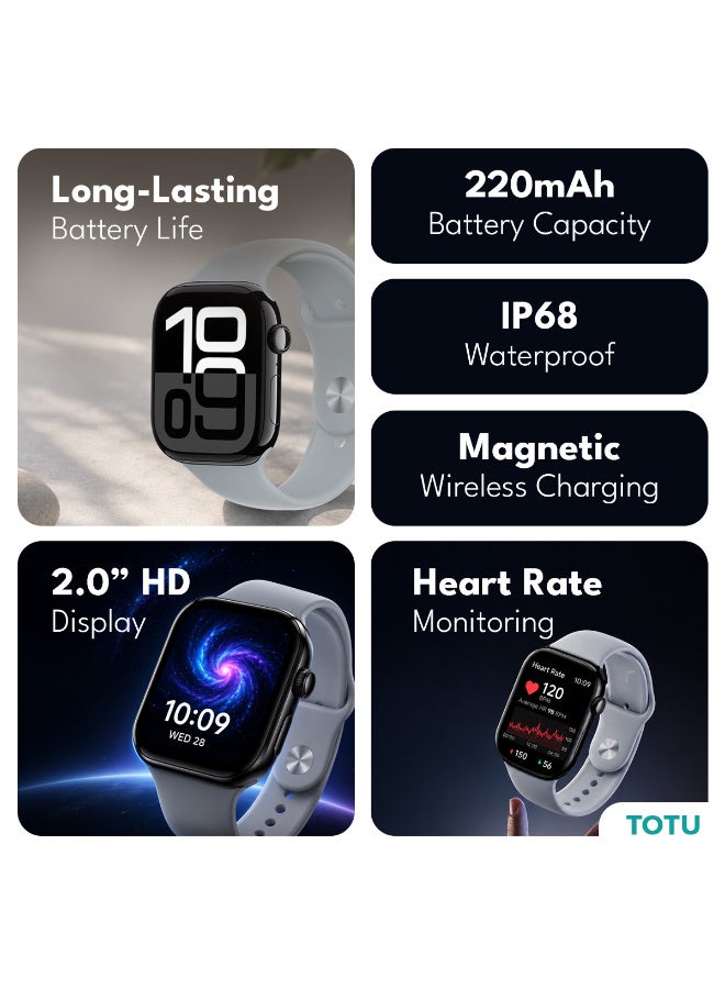 Totu Smart Watch - 46mm HD Full Screen Display, Bluetooth 5.3 Calling, Heart Rate Monitoring - Black - Image 2