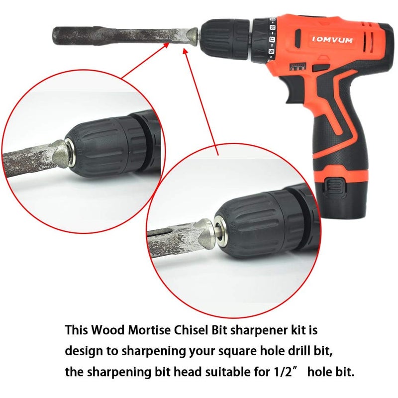 SCOTTCHEN Woodworking Square Hole Drill Bit Sharpener Mortise Chisel Bit Sharpening Tool Up to 1/2" Bit Grit #220/600-2Pack - Image 4