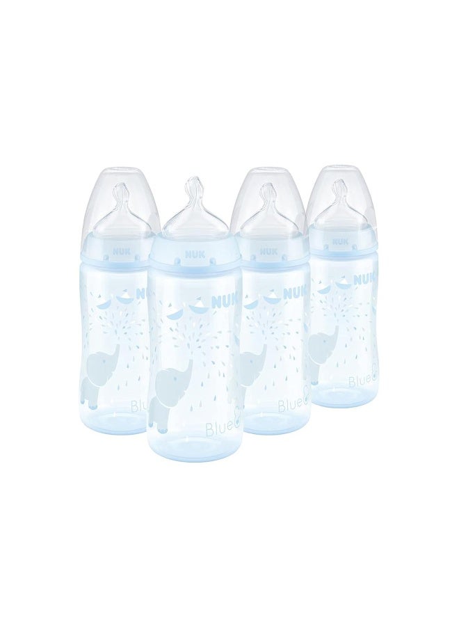 NUK زجاجة حليب نوك سموذ فلو المضادة للمغص، 10 أونصات، 4 عبوات، فيل أزرق، 4 قطع (عبوة من 1) - Image 1