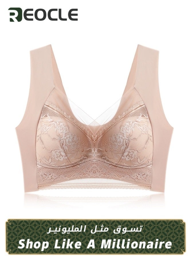 REOCLE Women's Push Up Bra Lace Bra Stretch Seamless Bra Support Underwear Large Size  Anti Sagging Bra Full Coverage Bra - Image 1
