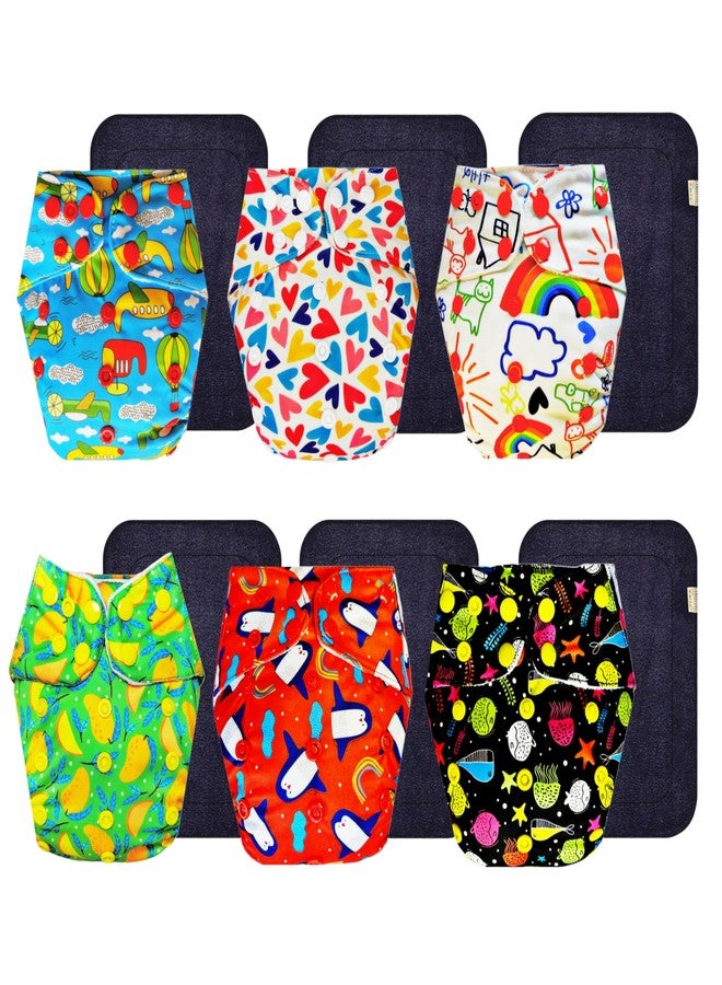 Dumbledo Premium Cloth Diaper with Black Insert (Pack of 6) | Snug Fit | 6-Layer Absorbent Pad | Travel Friendly | Perfect for Indian Summers | 3 Months - 3 Years | Unisex Baby - Image 1