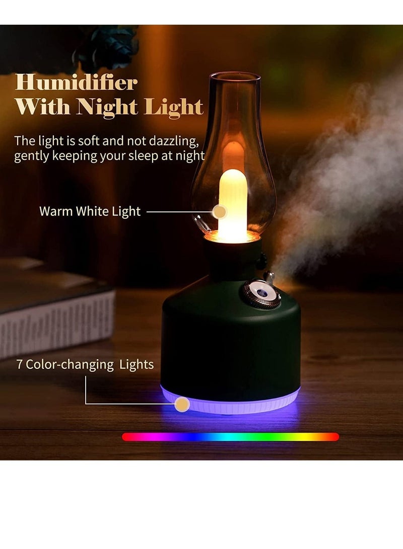 Cool Mist Retro Table Lamp LED Desk Lamp with Humidifier Reading Study Computer Lamp Air Purifying USB Rechargeable Night Light Dimmable Vintage Kerosene Lamp for Bedroom (Black) - Image 2