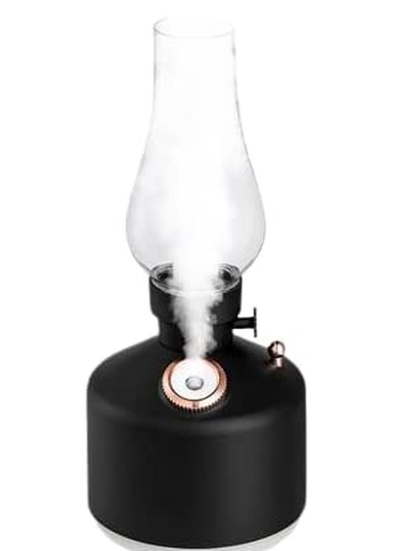 Cool Mist Retro Table Lamp LED Desk Lamp with Humidifier Reading Study Computer Lamp Air Purifying USB Rechargeable Night Light Dimmable Vintage Kerosene Lamp for Bedroom (Black) - Image 1