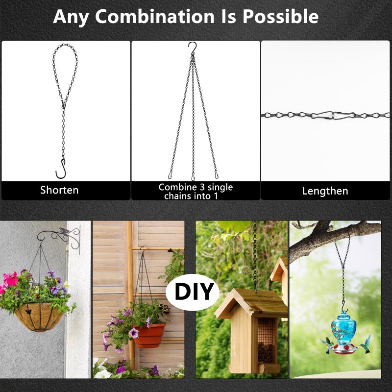 garini 26 Inch Hanging Basket Chain with Hooks, Black Hanging Chain for Hanging Bird Feeders, Billboards, Chalkboards, Basket, Planters, Lanterns, Wind Chimes and Decorative, 4 Pack - Image 4