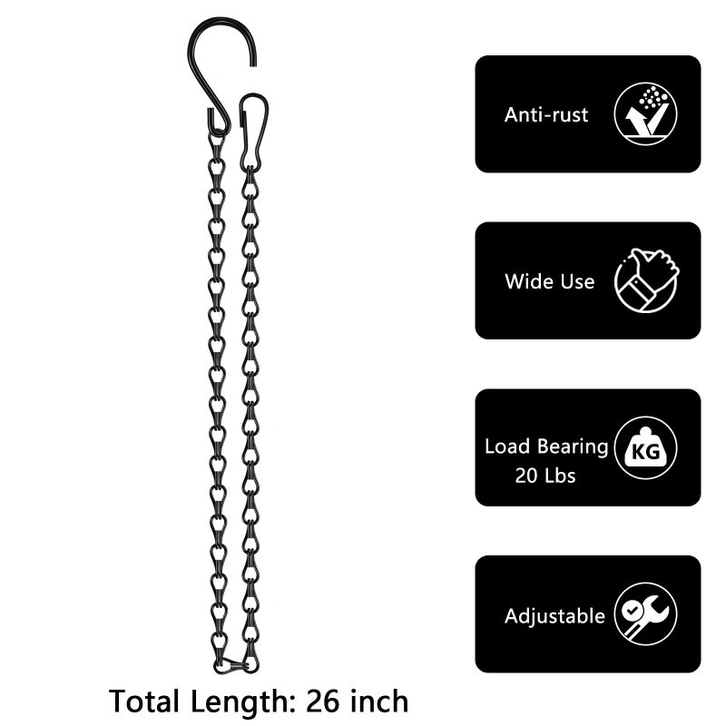 garini 26 Inch Hanging Basket Chain with Hooks, Black Hanging Chain for Hanging Bird Feeders, Billboards, Chalkboards, Basket, Planters, Lanterns, Wind Chimes and Decorative, 4 Pack - Image 2