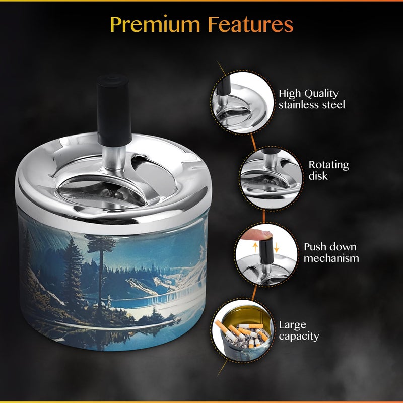 JNAB Vintage Cigarettes Ashtray with Lid for Indoor or Outdoor Cigar Ashtrays for Men, Large Ash Tray with Spinning Tray for Smokers (Nature) - Image 5
