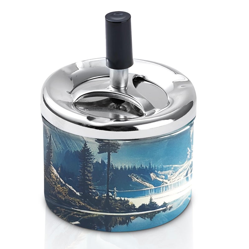 JNAB Vintage Cigarettes Ashtray with Lid for Indoor or Outdoor Cigar Ashtrays for Men, Large Ash Tray with Spinning Tray for Smokers (Nature) - Image 1