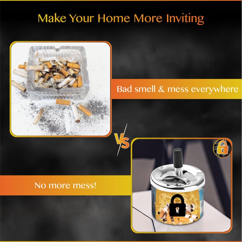 JNAB Vintage Cigarettes Ashtray with Lid for Indoor or Outdoor Cigar Ashtrays for Men, Large Ash Tray with Spinning Tray for Smokers (Nature) - Image 3