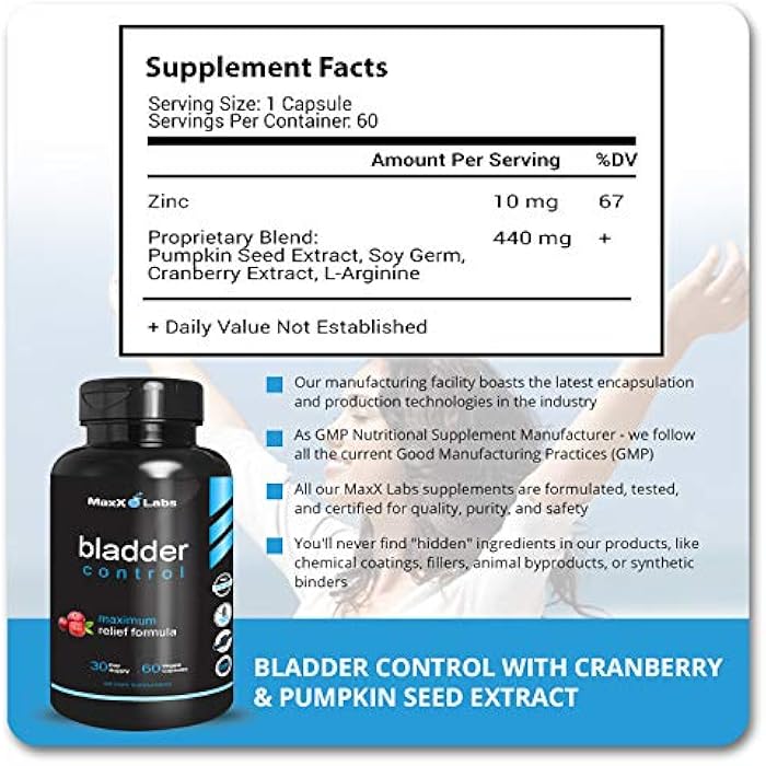 MaxX Labs Bladder Control Supplement - Overactive Bladder Control Pills - Pumpkin Seed Extract, Cranberry Extract & Vitamin D3 - Urinary Tract Health Support for Women & Men - 60Ct - Image 4