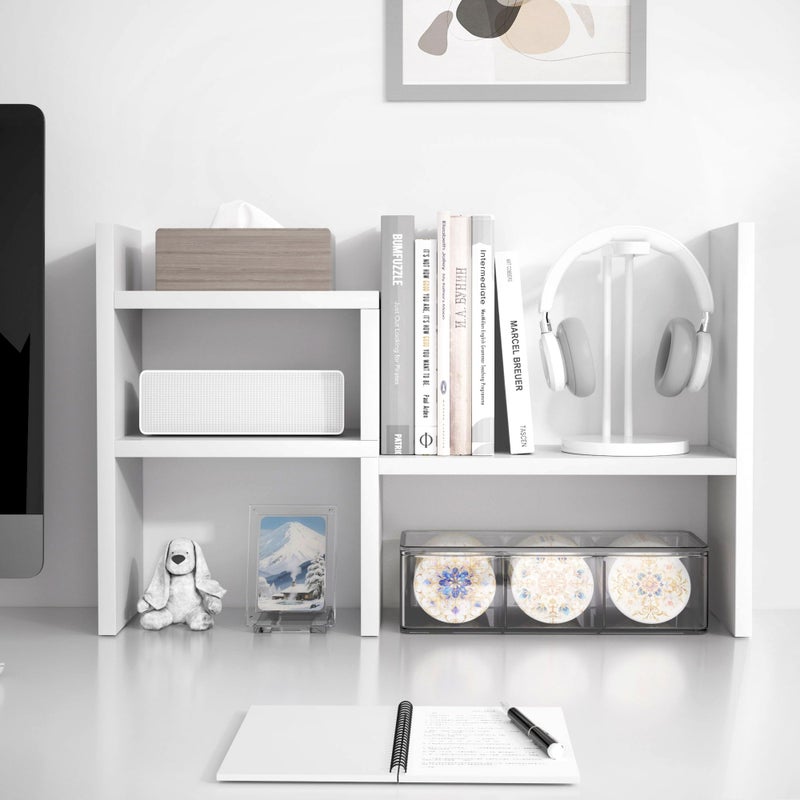 Jerry & Maggie - Desktop Organizer Office Storage Rack Adjustable Wood Display Shelf | Birthday Gifts - Toy - Home Decor | - Free Style Rotation Display - True Natural Stand Shelf (White) - Image 2