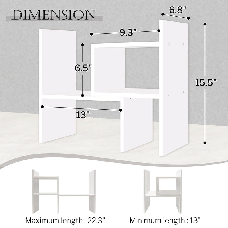Jerry & Maggie - Desktop Organizer Office Storage Rack Adjustable Wood Display Shelf | Birthday Gifts - Toy - Home Decor | - Free Style Rotation Display - True Natural Stand Shelf (White) - Image 3