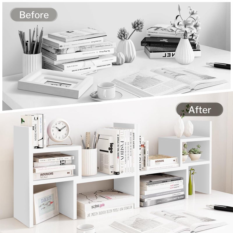 Jerry & Maggie - Desktop Organizer Office Storage Rack Adjustable Wood Display Shelf | Birthday Gifts - Toy - Home Decor | - Free Style Rotation Display - True Natural Stand Shelf (White) - Image 4