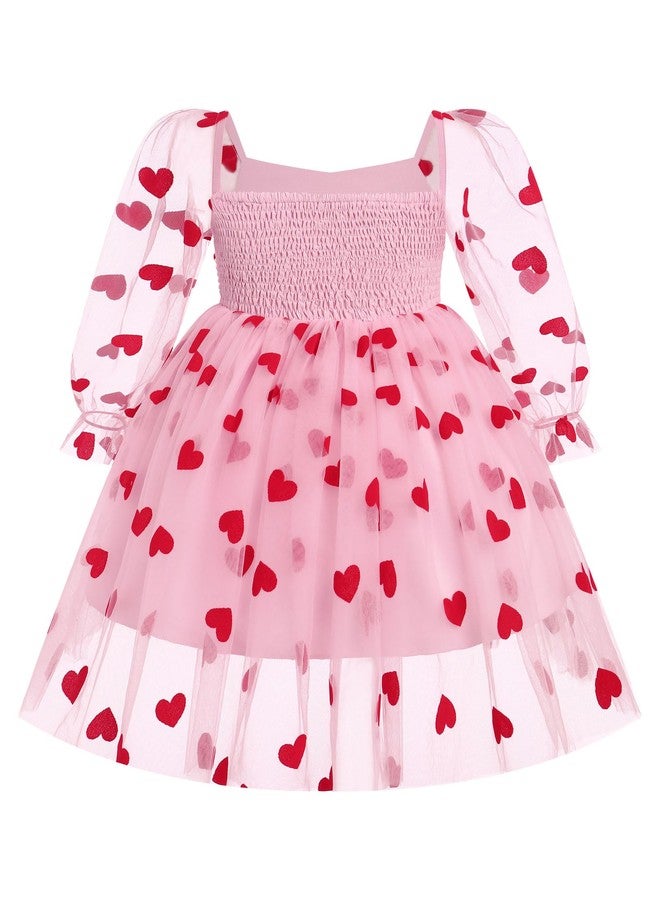 IDOPIP Toddler Baby Girls Dresses Valentines Day Sequin Heart Tutu Dress Infant Smocked Wedding Flower Girl Dress Formal Pageant Tulle Dress Princess Birthday Baptism Gown Pink Heart 5-6 Years - Image 4
