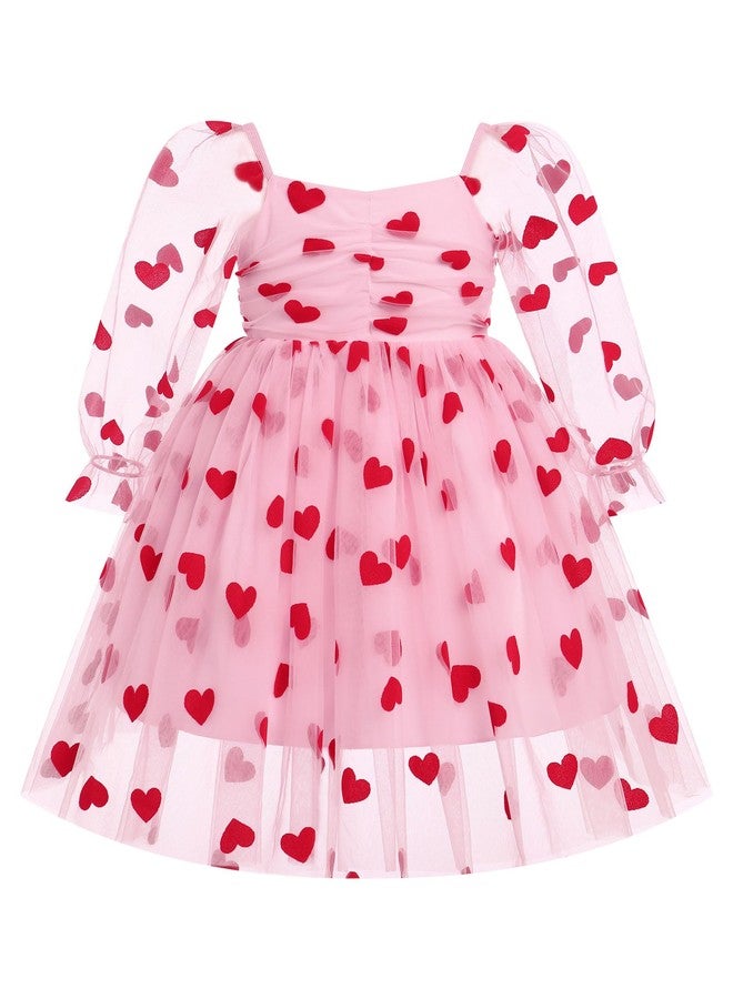 IDOPIP Toddler Baby Girls Dresses Valentines Day Sequin Heart Tutu Dress Infant Smocked Wedding Flower Girl Dress Formal Pageant Tulle Dress Princess Birthday Baptism Gown Pink Heart 5-6 Years - Image 1