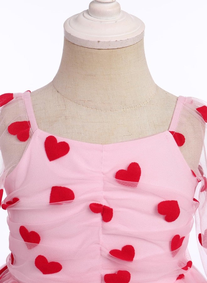IDOPIP Toddler Baby Girls Dresses Valentines Day Sequin Heart Tutu Dress Infant Smocked Wedding Flower Girl Dress Formal Pageant Tulle Dress Princess Birthday Baptism Gown Pink Heart 5-6 Years - Image 5