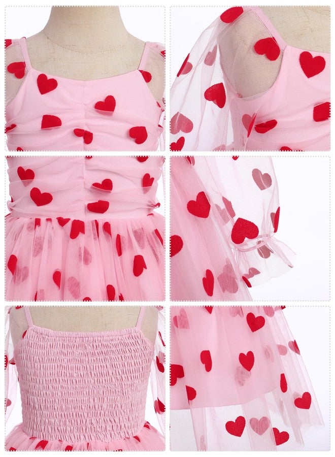 IDOPIP Toddler Baby Girls Dresses Valentines Day Sequin Heart Tutu Dress Infant Smocked Wedding Flower Girl Dress Formal Pageant Tulle Dress Princess Birthday Baptism Gown Pink Heart 5-6 Years - Image 2