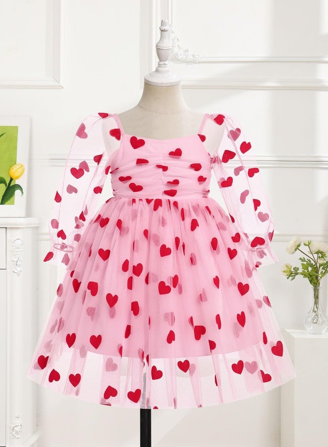 IDOPIP Toddler Baby Girls Dresses Valentines Day Sequin Heart Tutu Dress Infant Smocked Wedding Flower Girl Dress Formal Pageant Tulle Dress Princess Birthday Baptism Gown Pink Heart 5-6 Years - Image 3
