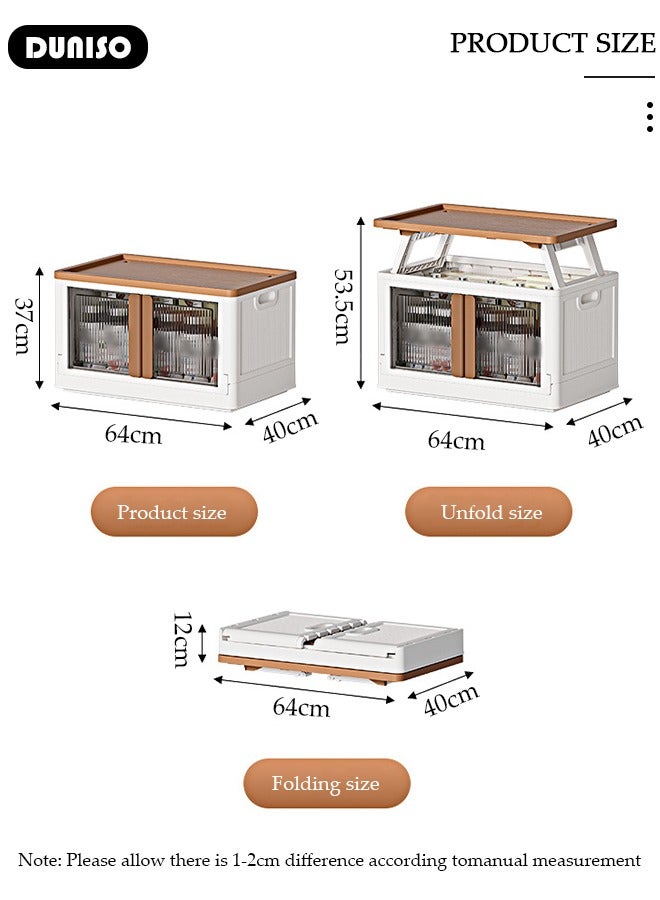 DUNISO صندوق تخزين قابل للطي للتخييم، حاوية تخزين خارجية بغطاء خشبي، حاوية تخزين بلاستيكية قوية، صندوق تخزين طاولة نزهة 2 في 1 مع لوح طاولة بيض خشبي، صندوق تخزين خفيف الوزن للسيارة، الألعاب، التخييم، النزهة - Image 4