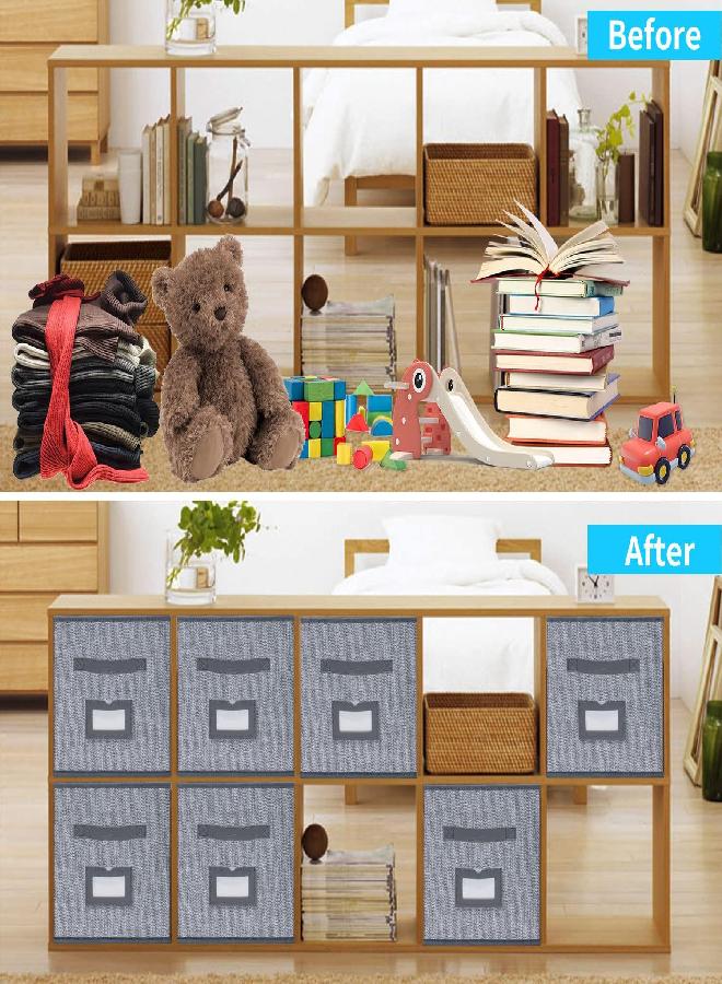 Onlyeasy Extra Large Cloth Storage Bins Foldable Cube Storage Bin 4 Pack - Fabric Cube Organizers Container Drawers with Dual Handles for Shelves, 13" W x 15" D x 13" H, Linen-Like Grey, 7MXDBXL04PLP Linen Grey - Leather Handles XXL - Image 2