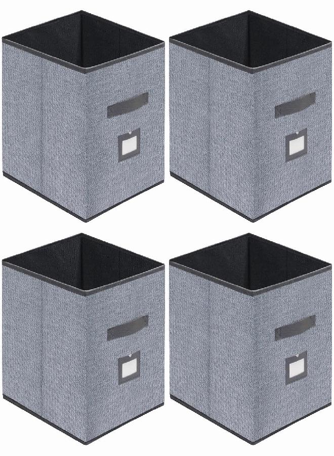 Onlyeasy Extra Large Cloth Storage Bins Foldable Cube Storage Bin 4 Pack - Fabric Cube Organizers Container Drawers with Dual Handles for Shelves, 13" W x 15" D x 13" H, Linen-Like Grey, 7MXDBXL04PLP Linen Grey - Leather Handles XXL - Image 1