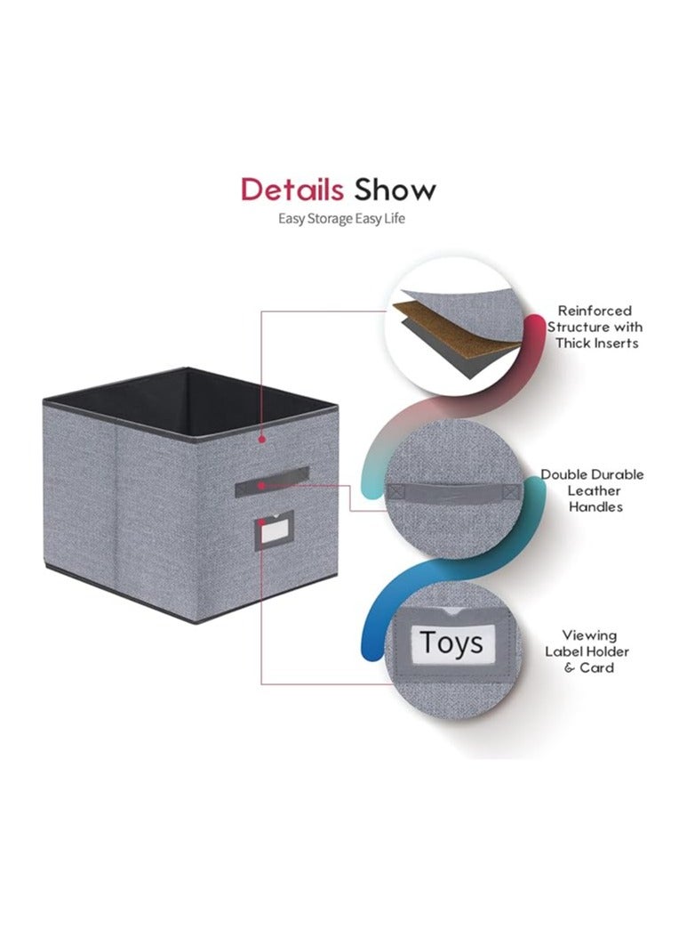 Onlyeasy Extra Large Cloth Storage Bins Foldable Cube Storage Bin 4 Pack - Fabric Cube Organizers Container Drawers with Dual Handles for Shelves, 13" W x 15" D x 13" H, Linen-Like Grey, 7MXDBXL04PLP Linen Grey - Leather Handles XXL - Image 3