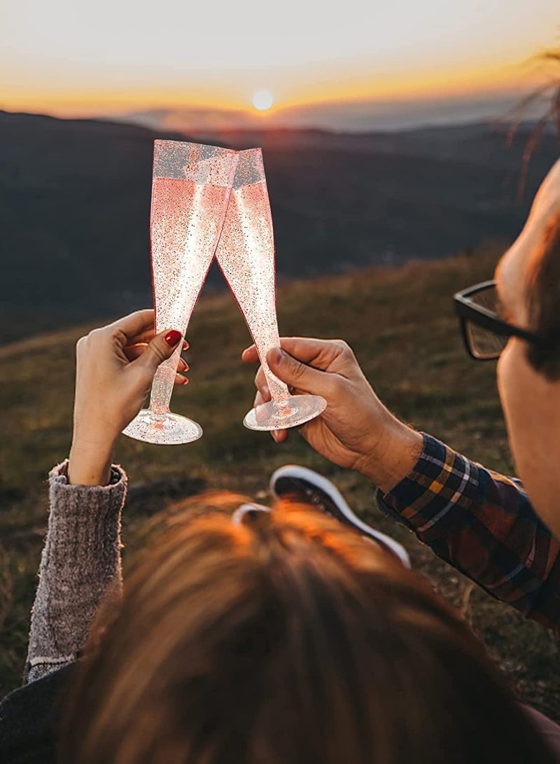 SOLARAE 12 Pack Disposable Champagne Flutes Rose Gold Glitter Plastic Champagne Glasses for Parties Plastic Champagne Flutes Cups Plastic Toasting Glasses Mimosa Wedding and Shower Party Supplies 6.5OZ - Image 3