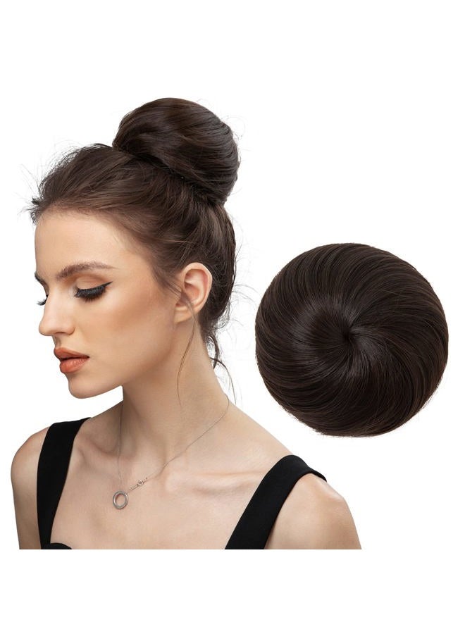 SARLA إكسسوار كعكة شعر بني داكن مع سحب رباط، كعكة دونات مستقيمة صناعية مزيفة للباليه للنساء والفتيات والسيدات - Image 1