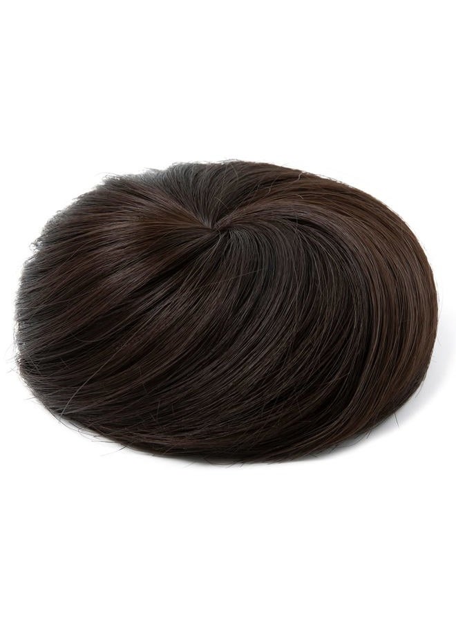 SARLA إكسسوار كعكة شعر بني داكن مع سحب رباط، كعكة دونات مستقيمة صناعية مزيفة للباليه للنساء والفتيات والسيدات - Image 2