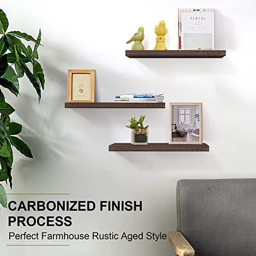 carpentray Floating Shelves 17 Inch Wall Shelf Set of 3 Rustic Wood Shelves for Wall Storage Wall Mounted Wooden Display Shelf for Bathroom Bedroom Kitchen Garage Rustic Brown - Image 5