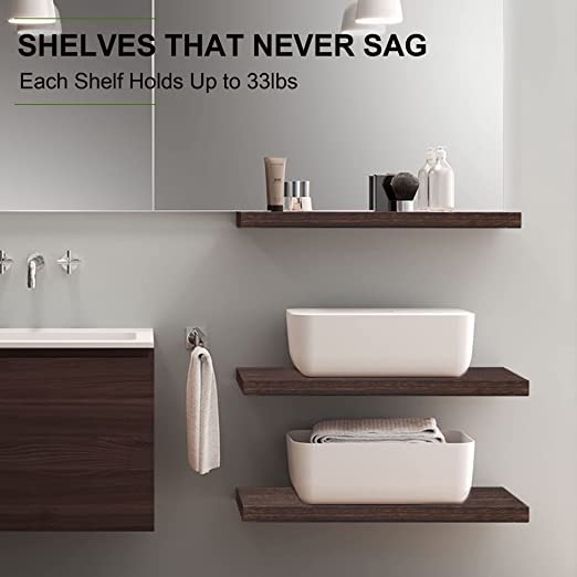 carpentray Floating Shelves 17 Inch Wall Shelf Set of 3 Rustic Wood Shelves for Wall Storage Wall Mounted Wooden Display Shelf for Bathroom Bedroom Kitchen Garage Rustic Brown - Image 4