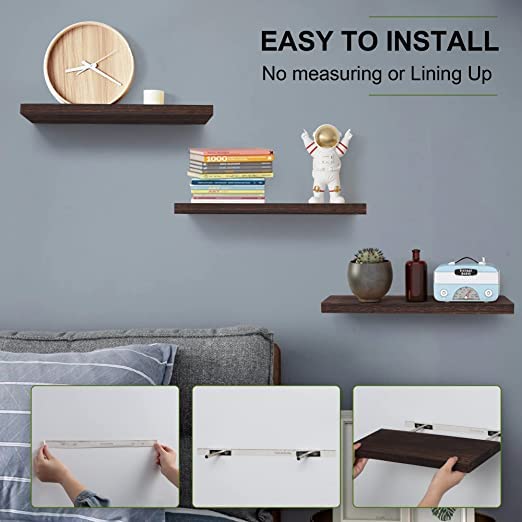 carpentray Floating Shelves 17 Inch Wall Shelf Set of 3 Rustic Wood Shelves for Wall Storage Wall Mounted Wooden Display Shelf for Bathroom Bedroom Kitchen Garage Rustic Brown - Image 3