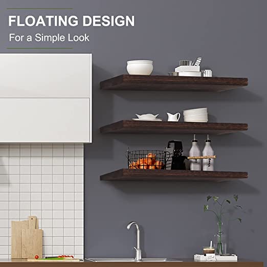 carpentray Floating Shelves 17 Inch Wall Shelf Set of 3 Rustic Wood Shelves for Wall Storage Wall Mounted Wooden Display Shelf for Bathroom Bedroom Kitchen Garage Rustic Brown - Image 2
