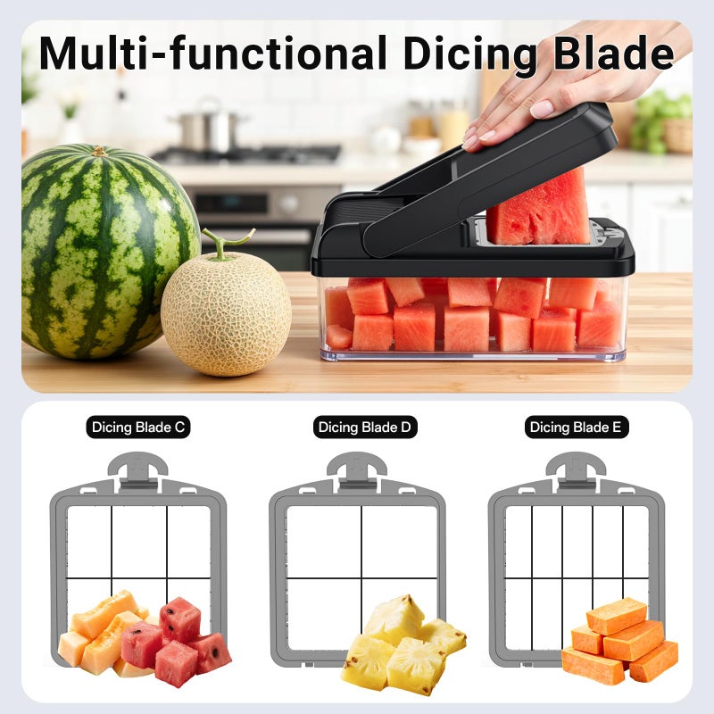 SpaceHacks 15-in-1 Vegetable Chopper, Kitchen Gadgets with 10 Blades, Veggie, Food, Onion Chopper, Cucumber Slicer, Versatile Mandoline, Includes Egg Separator & Finger Guard, Gray - Image 4