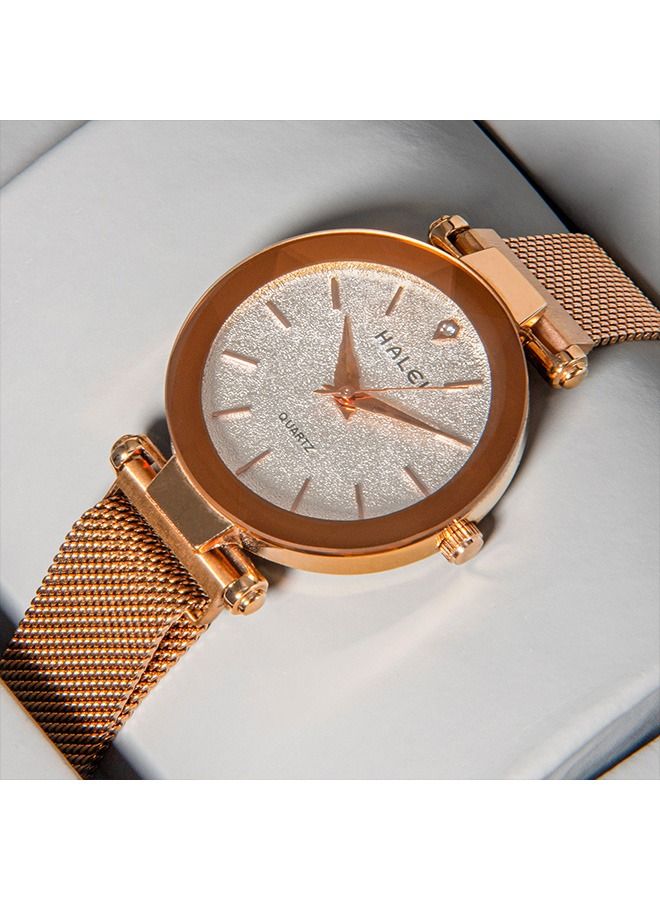 هالي ساعة هارلي هالي النسائية بريسليت فاخرة 6010L - ذهبي/أبيض، 34 ملم، مقاومة للماء والصدمات، حركة كوارتز، إغلاق مخفي - إكسسوارات للمناسبات الأنيقة - Image 2