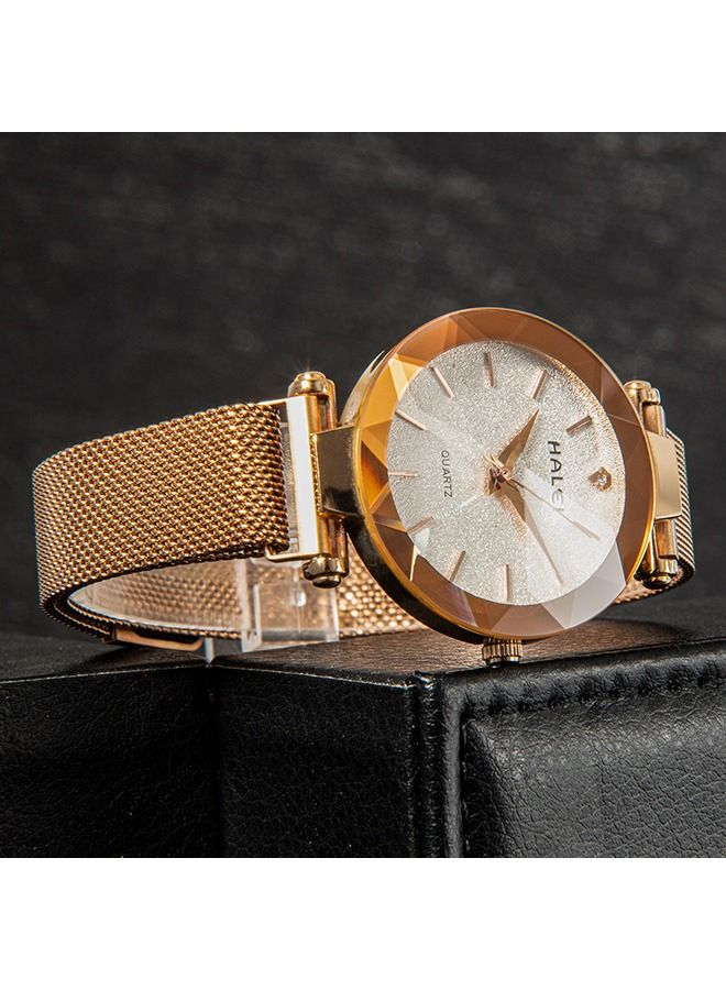 هالي ساعة هارلي هالي النسائية بريسليت فاخرة 6010L - ذهبي/أبيض، 34 ملم، مقاومة للماء والصدمات، حركة كوارتز، إغلاق مخفي - إكسسوارات للمناسبات الأنيقة - Image 5