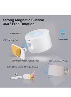 Milatech LED Wall Light, Wall Mount Light with Rechargeable Battery Powered 3 Color Temperatures and 3 Brightness Levels 360° Rotating Magnetic Ball, Cordless Wall Light for Bedside Reading - White  - Image 5