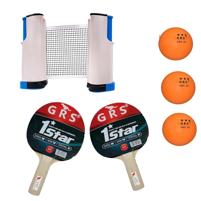 Grès Table Tennis Set with Two Racket with Three 40+ ABS Balls and One Retractable Table Tennis Net with Push Clamps - TT Net Set for 72 inch Table Tennis Board | Portable and Foldable Net Set - Image 1